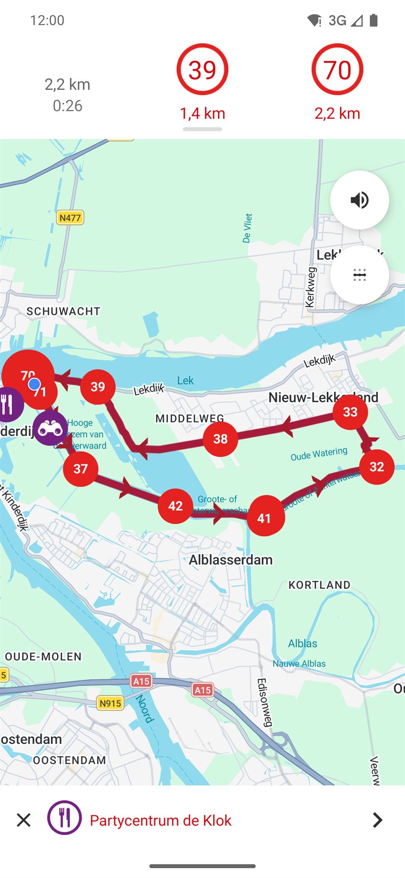 Navigationsansicht der App während der Fahrt