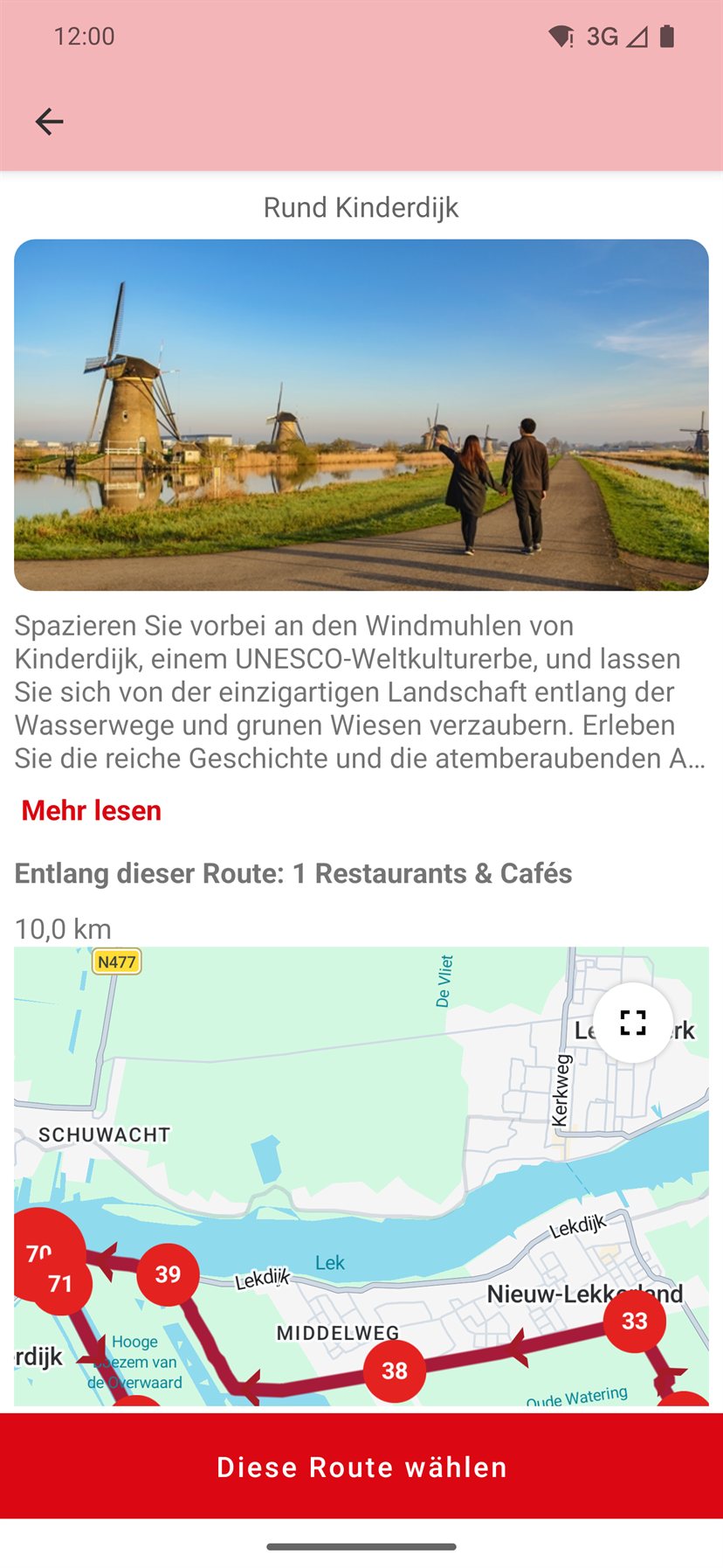 Detailansicht einer Route in der App
