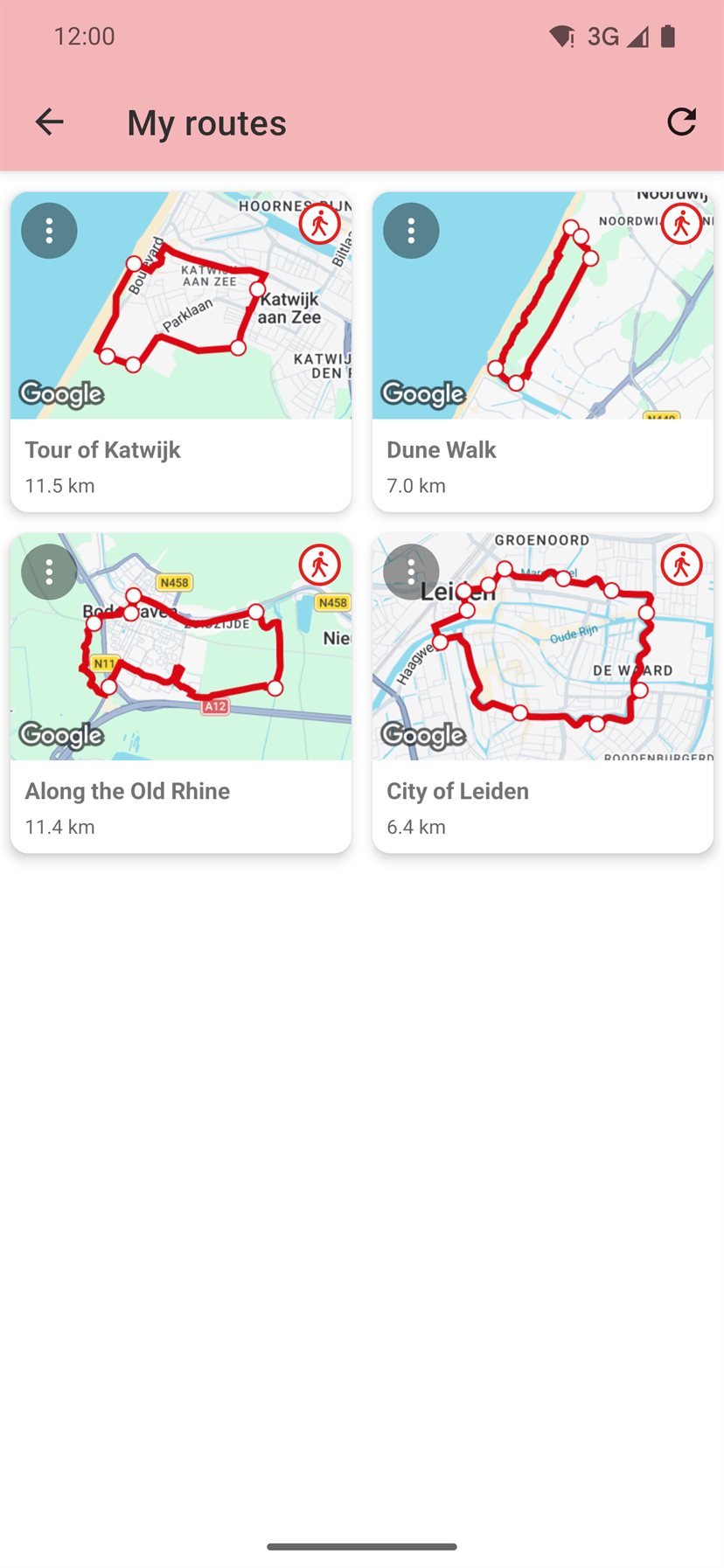 My routes: your own saved routes as tiles